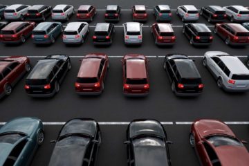Fleet of company vehicles parked in rows | Parkville Auto Body